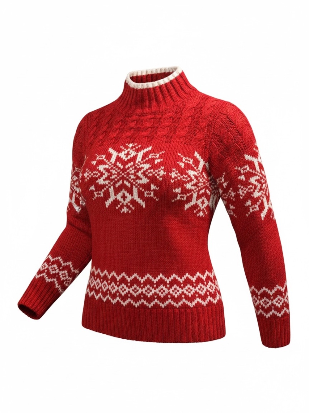 Talbots Red and White Snowflake Turtleneck Sweater